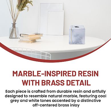 Oro Streak Marble Resin Tissue Box Cover with Brass Inlay Bathroom Holder 5.51" x 5.51" x 5.71
