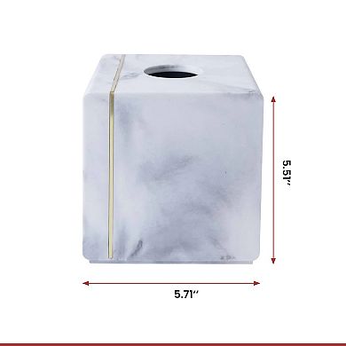 Oro Streak Marble Resin Tissue Box Cover with Brass Inlay Bathroom Holder 5.51" x 5.51" x 5.71