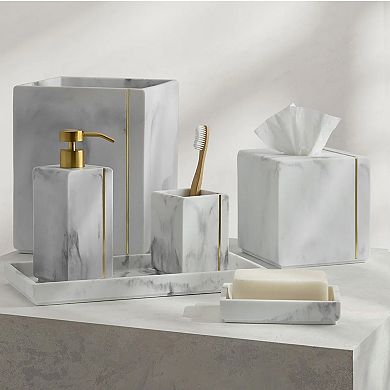 Oro Streak Marble Resin Tissue Box Cover with Brass Inlay Bathroom Holder 5.51" x 5.51" x 5.71