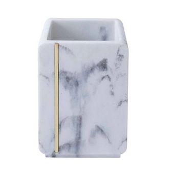 Oro Streak Marble Resin Tumbler with Brass Inlay 2.83" Dia x 4.13" H Bathroom Organizer