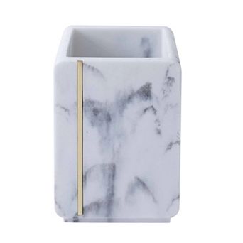 Oro Streak Marble Resin Tumbler with Brass Inlay 2.83" Dia x 4.13" H Bathroom Organizer
