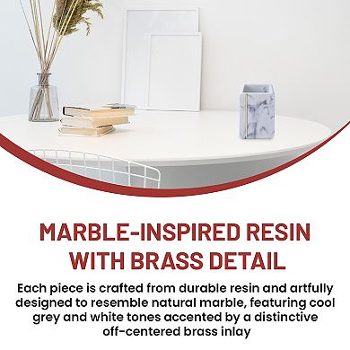 Oro Streak Marble Resin Tumbler with Brass Inlay 2.83" Dia x 4.13" H Bathroom Organizer