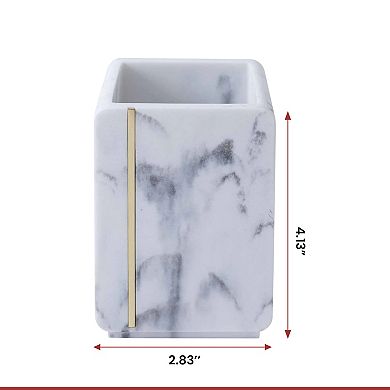 Oro Streak Marble Resin Tumbler with Brass Inlay 2.83" Dia x 4.13" H Bathroom Organizer