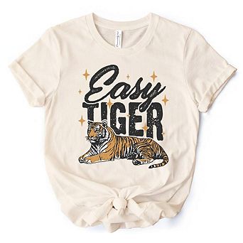 Easy Tiger Retro Grunge T-Shirt, Vintage Tee With Wild Animal