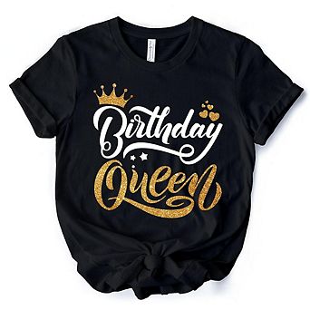 Birthday Queen T-Shirt, Black Glam Party Tee for Stylish Women