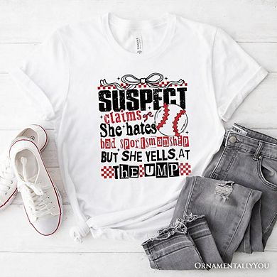 Baseball Suspect Claims Fun T-Shirt, Retro Tee With Coquette Bow
