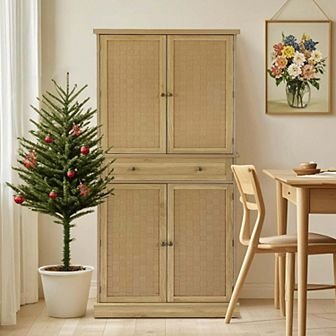 72"H Kitchen Pantry Cabinet, Free Standing Storage Pantries with 4 Doors and 4 Adjustable Shelves