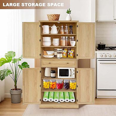 72"H Kitchen Pantry Cabinet, Free Standing Storage Pantries with 4 Doors and 4 Adjustable Shelves