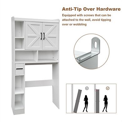 Toilet Storage Cabinet, Space Saving Bathroom Organizer with Toilet Paper Holder, 2 Barn Doors