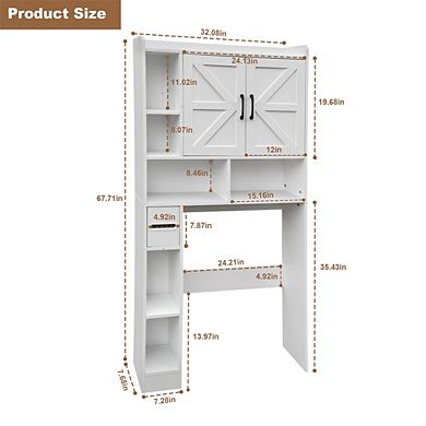 Toilet Storage Cabinet, Space Saving Bathroom Organizer with Toilet Paper Holder, 2 Barn Doors