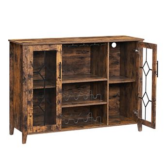 Wine Bar Cabinet with LED Light, Wine & Glass Rack, Storage Buffet Sideboard Liquor Cabinet