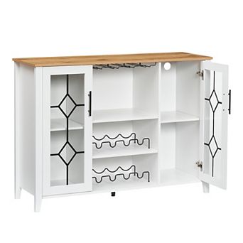 Wine Bar Cabinet with LED Light, Wine & Glass Rack, Storage Buffet Sideboard