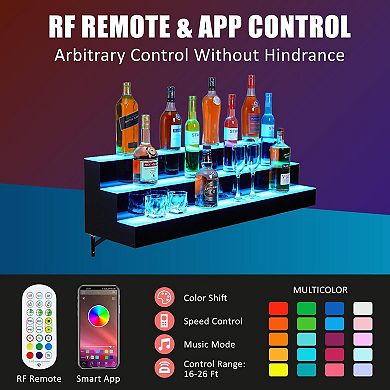 40" Acrylic LED Wine Display Rack with Remote & App Control, 3-Tier Shelf, Modern Home Bar Accessory