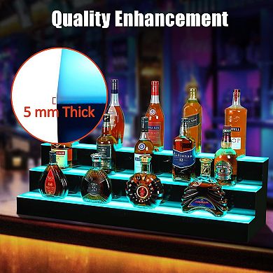 40" Acrylic LED Wine Display Rack with Remote & App Control, 3-Tier Shelf, Modern Home Bar Accessory