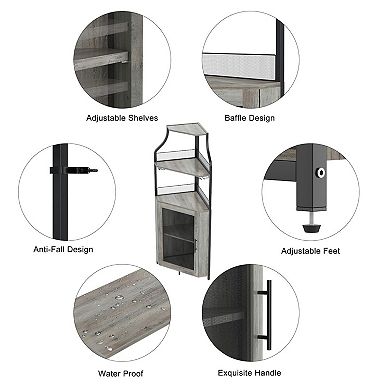 Corner Bar Cabinet with Glass Holder, Industrial Wine Cabinet with Adjustble Shelf