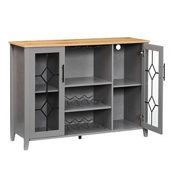 LED Wine Bar Cabinet with Glass Rack and Storage, Home Coffee & Liquor Sideboard Buffet