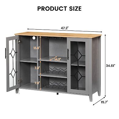 LED Wine Bar Cabinet with Glass Rack and Storage, Home Coffee & Liquor Sideboard Buffet
