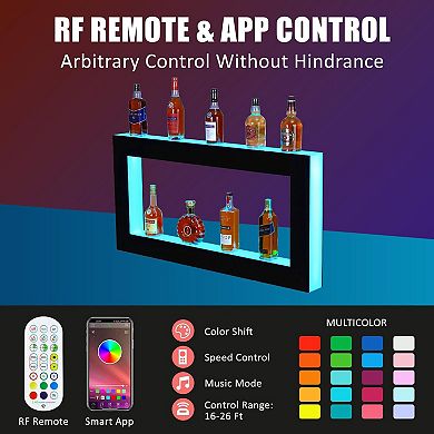 48" Acrylic LED Wine Cabinet with 2 Tiers, Remote & App Control, Modern Wine Display Rack