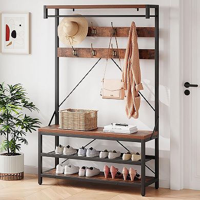 Hallway coat rack shoe bench