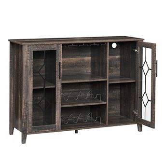 Wine Bar Cabinet with LED Light, Wine & Glass Rack, Storage Buffet Sideboard Liquor Cabinet