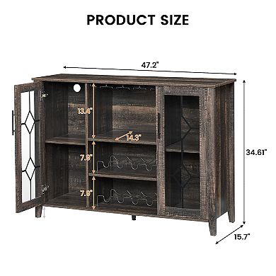 Wine Bar Cabinet with LED Light, Wine & Glass Rack, Storage Buffet Sideboard Liquor Cabinet