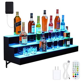 40" Acrylic LED Wine Display Rack with Remote & App Control, 3 tier Shelf, Modern Home Bar Accessory