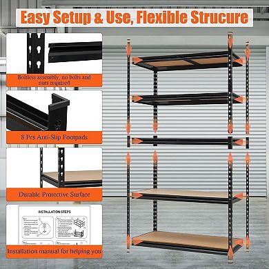 5 Tier Utiliy Shelves Adjustable Garage Storage Shelves, 2000 Lbs, 30x12x60 In