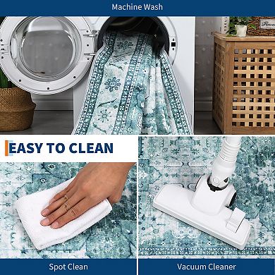 Garvee Vintage Area Rug Machine Washable Non Slip Ultra Thin Floor Mat Non Shedding Indoor Carpet