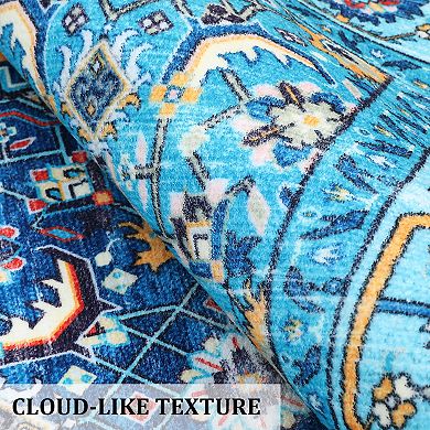 Garvee Machine Washable Vintage Distressed Area Rug Non Slip Pet Friendly Carpet for Home