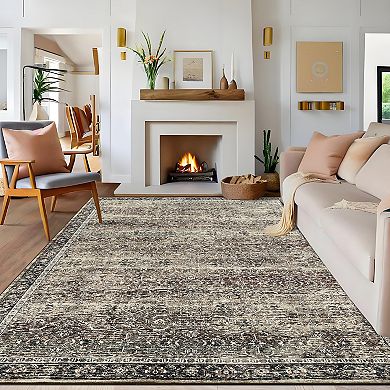 Garvee Vintage Distressed Pattern Area Rug Ultra Thin Machine Washable Non Slip for Living Room