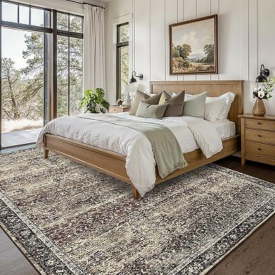 Garvee Vintage Distressed Pattern Area Rug Ultra Thin Machine Washable Non Slip for Living Room