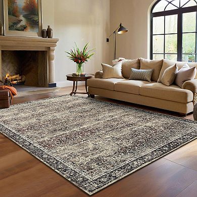 Garvee Vintage Distressed Pattern Area Rug Ultra Thin Machine Washable Non Slip for Living Room