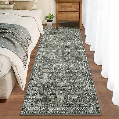 Garvee Vintage Washable Area Rug Non Slip Non Shedding Traditional Floor Cover Foldable Indoor Mat