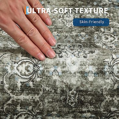 Garvee Vintage Washable Area Rug Non Slip Non Shedding Traditional Floor Cover Foldable Indoor Mat