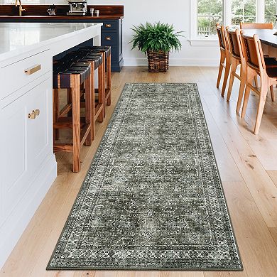 Garvee Vintage Washable Area Rug Non Slip Non Shedding Traditional Floor Cover Foldable Indoor Mat