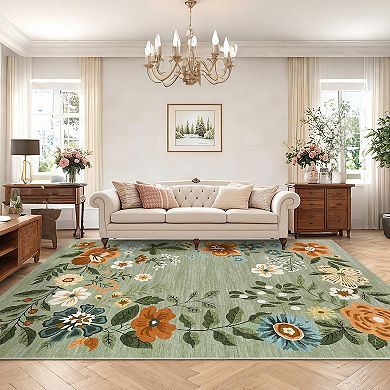 Garvee Modern Flower Area Rug Ultra Thin Machine Washable Stain Resistant Non Slip for Living Room