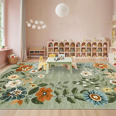 Garvee Modern Flower Area Rug Ultra Thin Machine Washable Stain Resistant Non Slip for Living Room