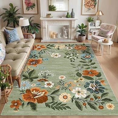 Garvee Modern Flower Area Rug Ultra Thin Machine Washable Stain Resistant Non Slip for Living Room
