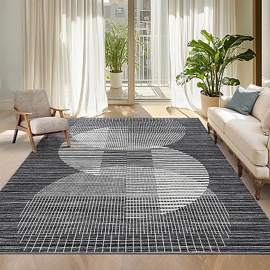 Garvee Machine Washable Semicircle Combination Area Rug Stain Resistan Floor Rug for Living Room