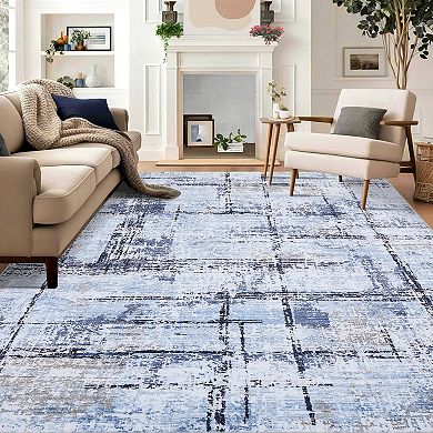 Garvee Modern Abstract Area Rug Ultra Thin Machine Washable Stain Resistant Non Slip for Living Room