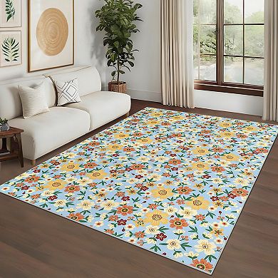 Garvee Modern Floral Printed Area Rug Ultra Thin Machine Washable Stain Resistant Non Slip Carpet