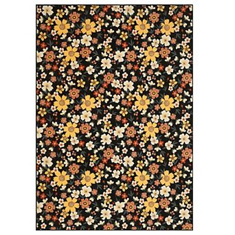 Garvee Modern Floral Printed Area Rug Ultra Thin Machine Washable Stain Resistant Non Slip Carpet