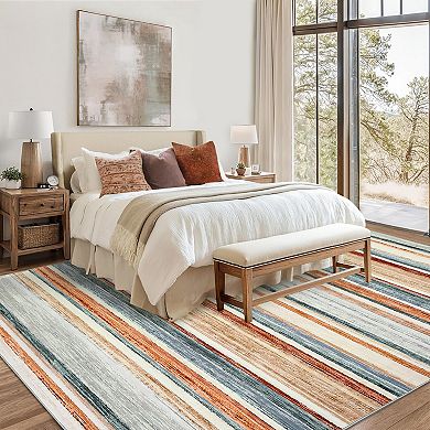 Garvee Stain Resistant Striped Area Rug Soft Non Slip Machine Washable Carpet for Bedroom