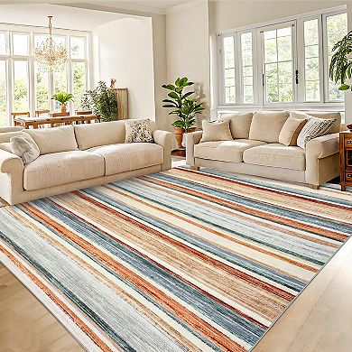 Garvee Stain Resistant Striped Area Rug Soft Non Slip Machine Washable Carpet for Bedroom