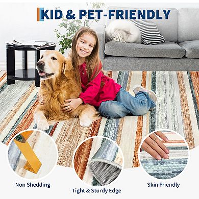 Garvee Stain Resistant Striped Area Rug Soft Non Slip Machine Washable Carpet for Bedroom