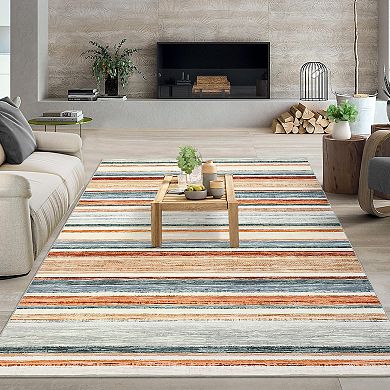 Garvee Stain Resistant Striped Area Rug Soft Non Slip Machine Washable Carpet for Bedroom