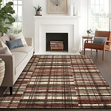 Garvee Machine Washable Modern Checked Area Rug Non Slip Bordered Throw Carpet for Home Decor