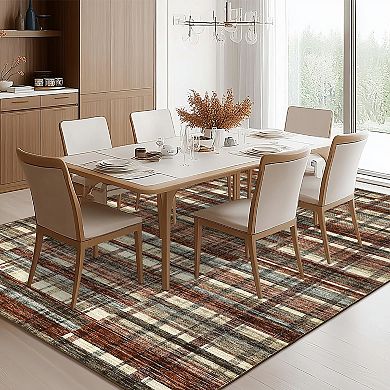 Garvee Machine Washable Modern Checked Area Rug Non Slip Bordered Throw Carpet for Home Decor