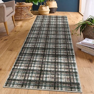 Garvee Machine Washable Modern Grid Area Rug Non Slip Bordered Carpet for Living Room Bedroom