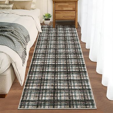 Garvee Machine Washable Modern Grid Area Rug Non Slip Bordered Carpet for Living Room Bedroom